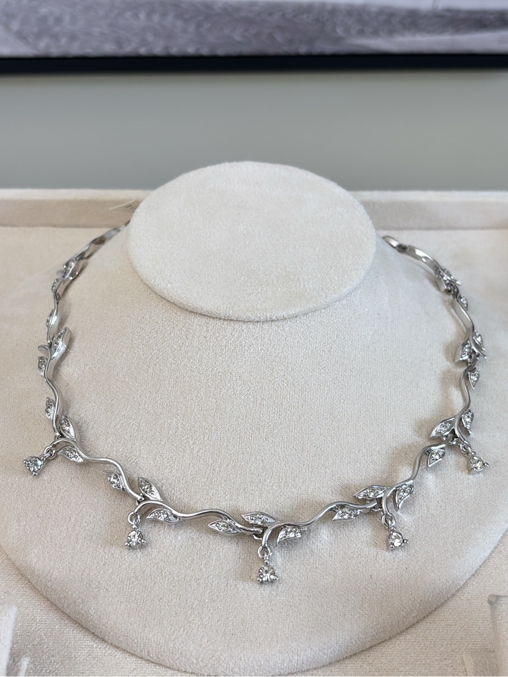 Nina Ricci Rhodium Plated Necklace with Swarovski Crystals Clear Drops